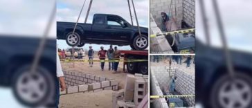 Hombre es sepultado con su camioneta